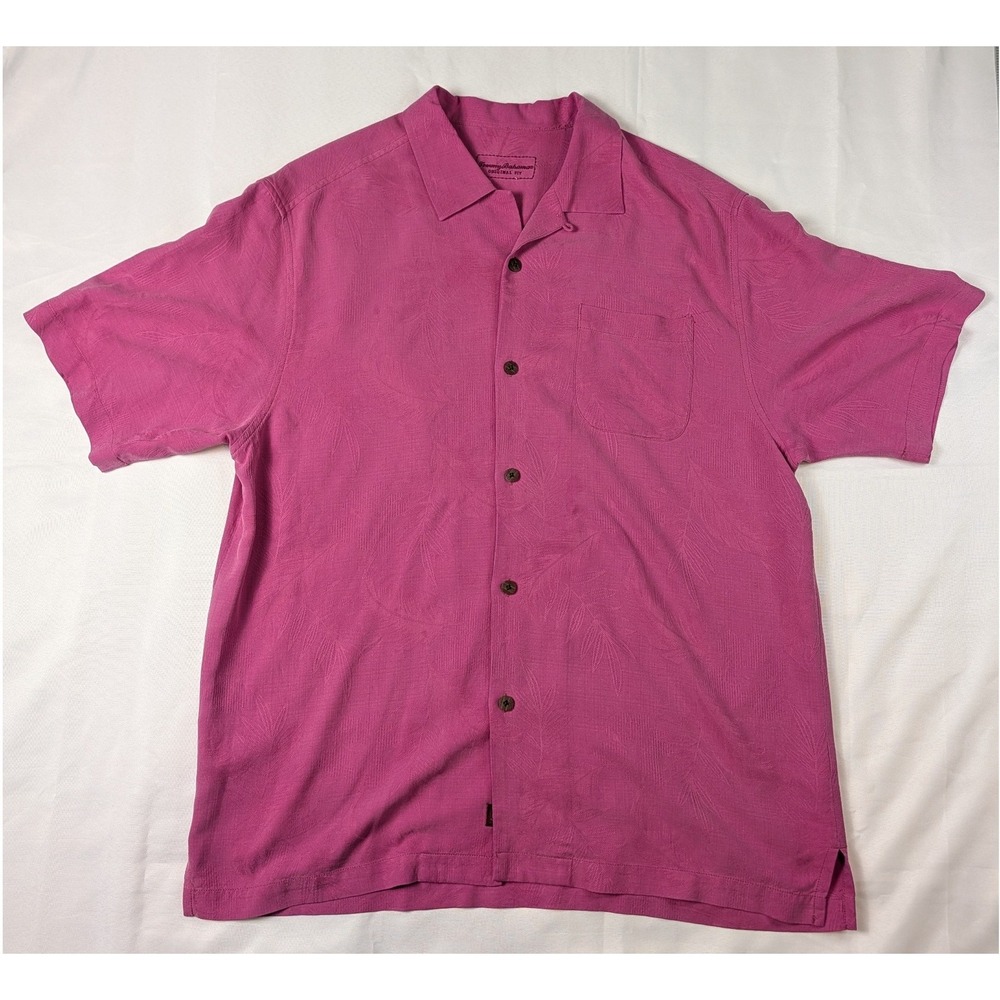 Tommy Bahama Mens Pink 100% Silk Tropical Short Sleeve Shirt Large